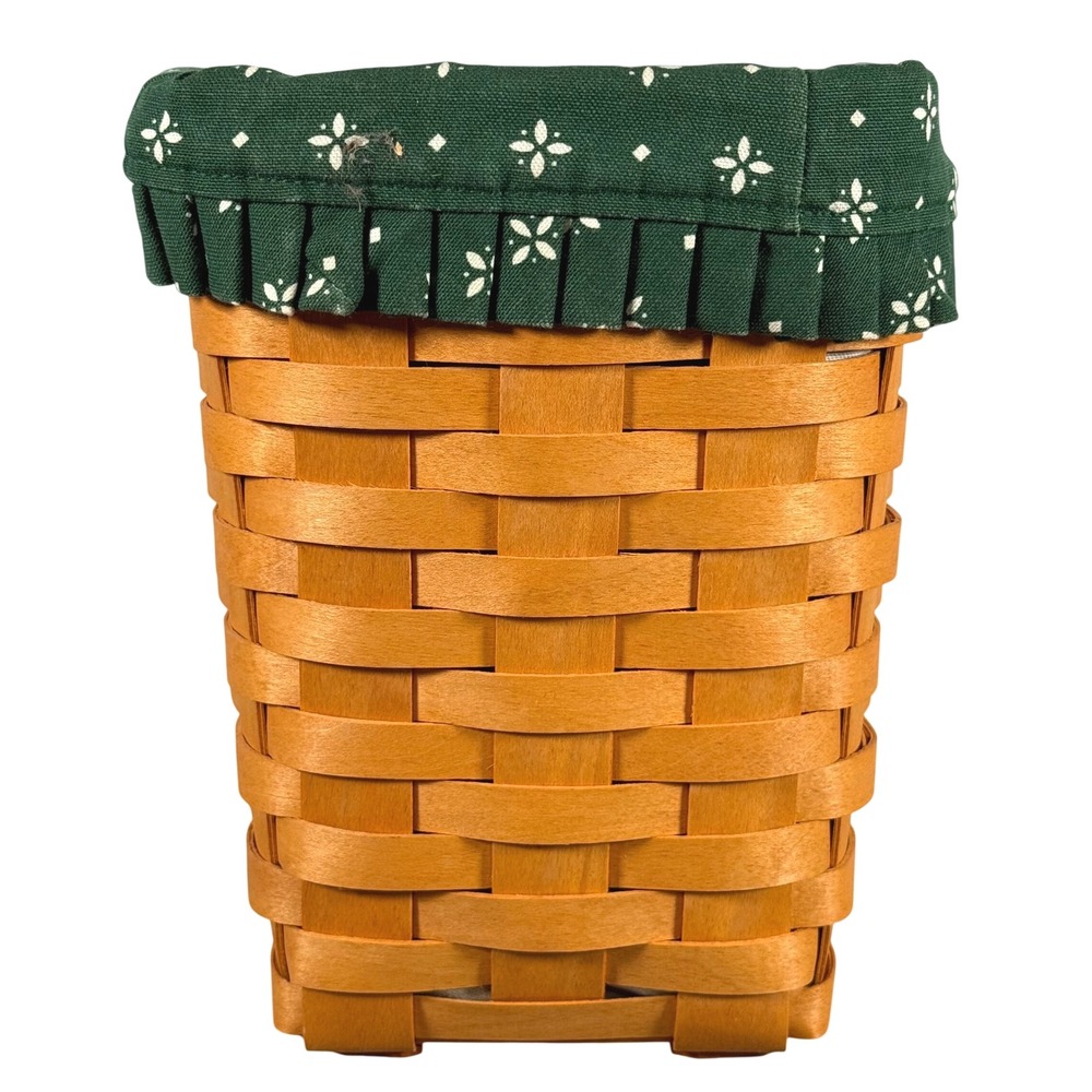 Longaberger Medium Spoon Basket Green Floral Liner & Protector 2002 USA Woven